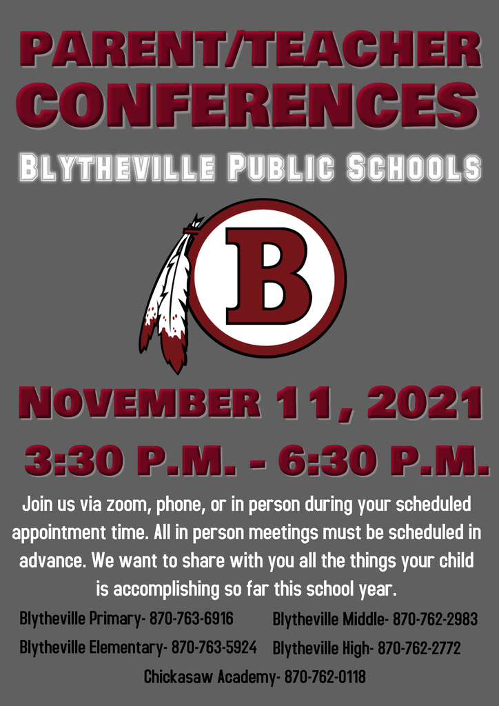 Parent/Teacher Conferences will take place on Novemer 11th from 3:30-6:30 PM. Please contact your child's teacher to schedule an appointment.