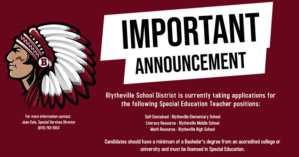 Special Education Teacher vacancies at BES, BMS & BHS